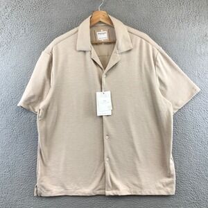 New DENIM‎ & FLOWER Ricky Singh Beige Textured Relaxed Fit Camp Shirt Mens XL